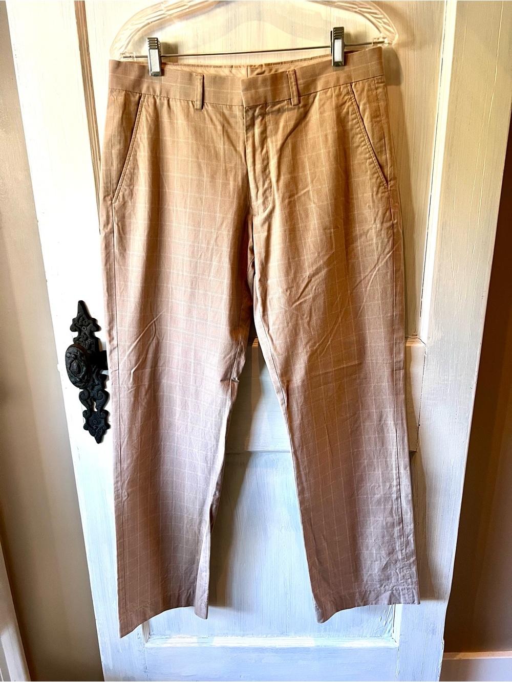 Express Men's Producer Pants in Windowpane Light Brown